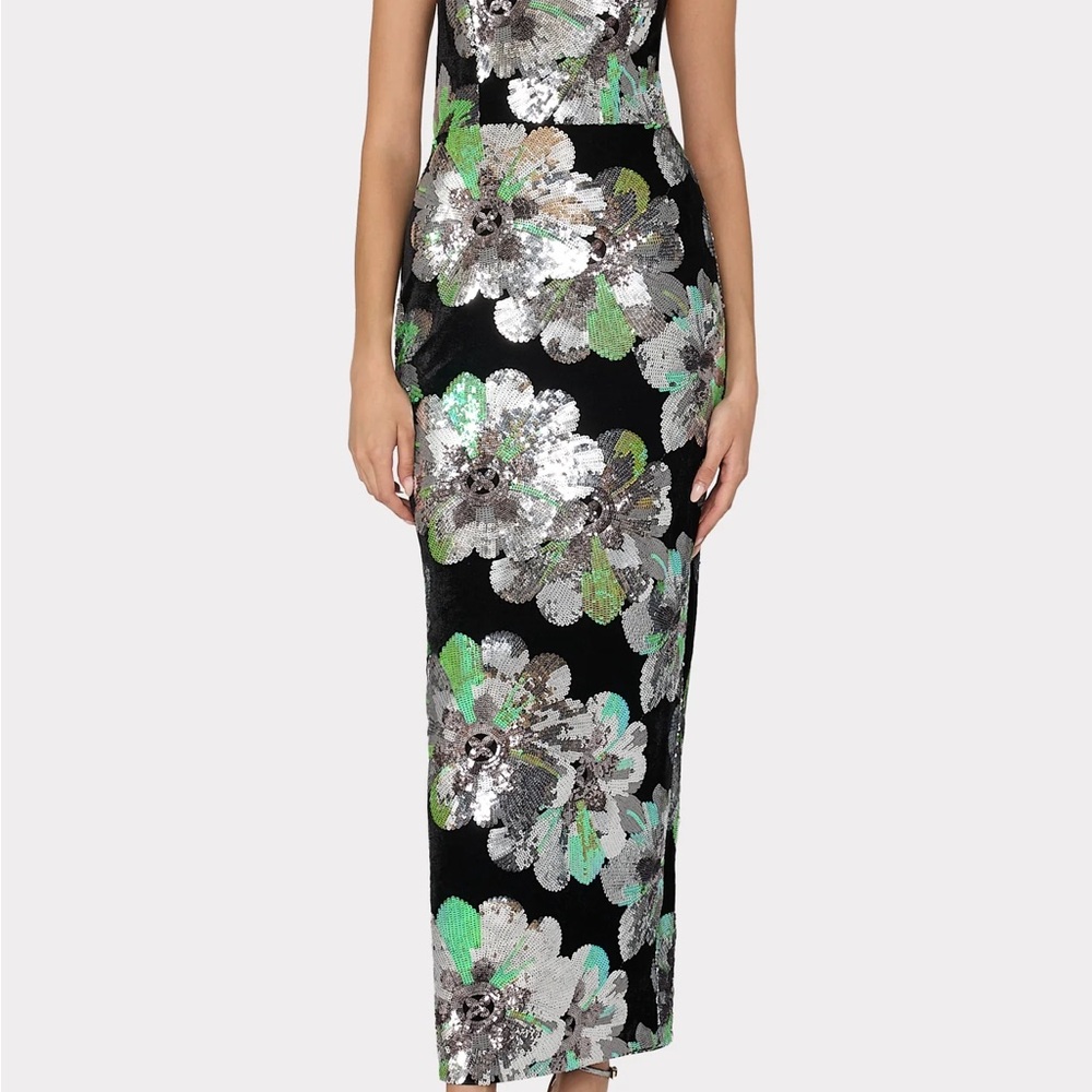 Milly Floral Sequin Dress - Black and Silver